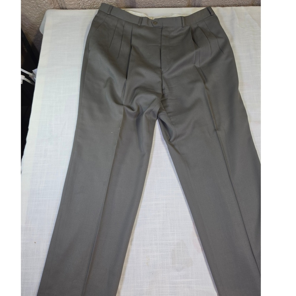 Carlo Mandrone Mens 100% Wool Pleated Dress Pants 40x29 Taupe Made in Canada